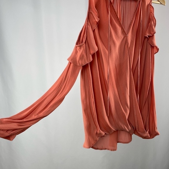 Maeve by Anthropologie Cold Shoulder Sheer Long Sleeve Blouse in Rose Size Small - Picture 5 of 7